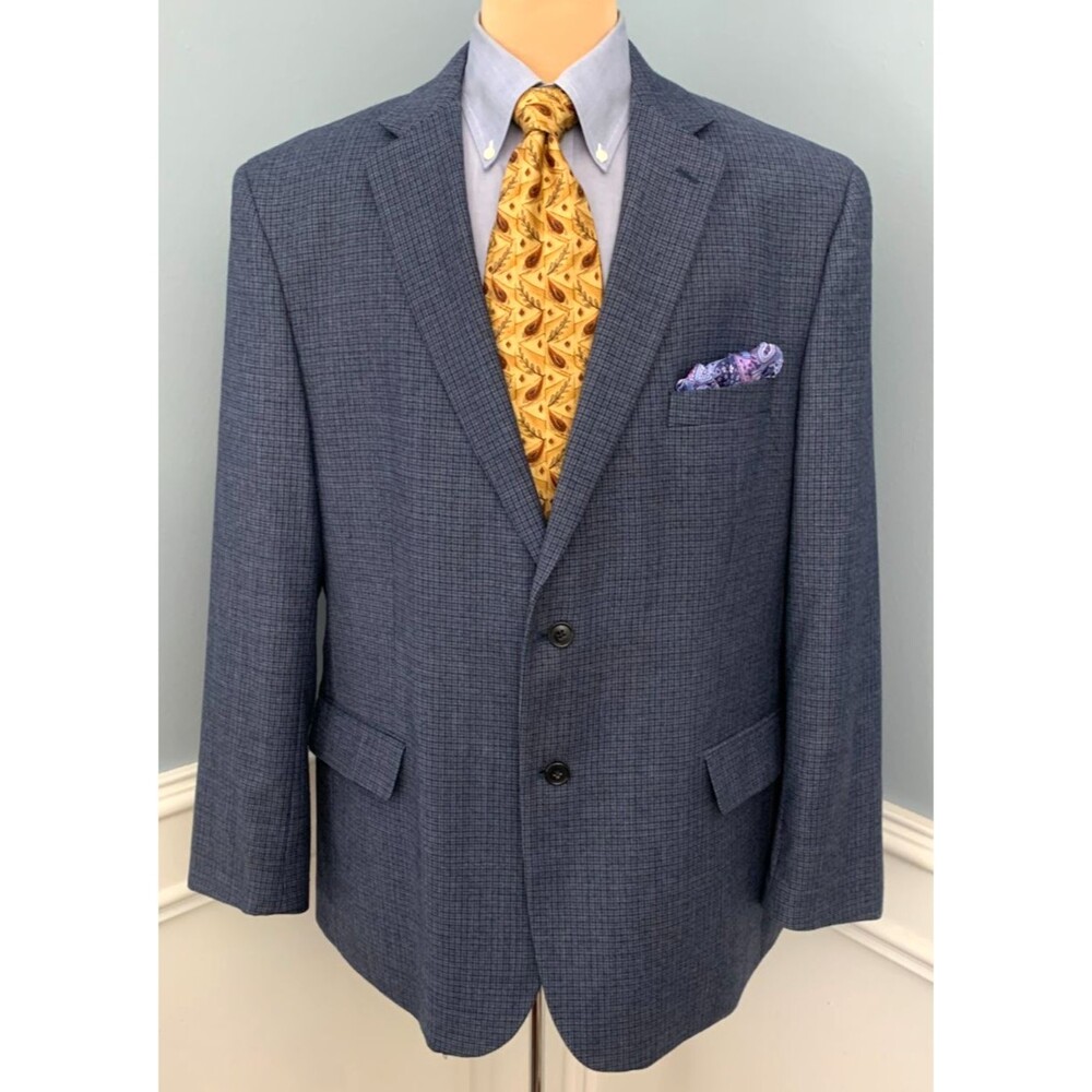 Jos A Bank Blazer Mens 46R Wool Houndstooth Plaid Tweed Jacket Sportcoat